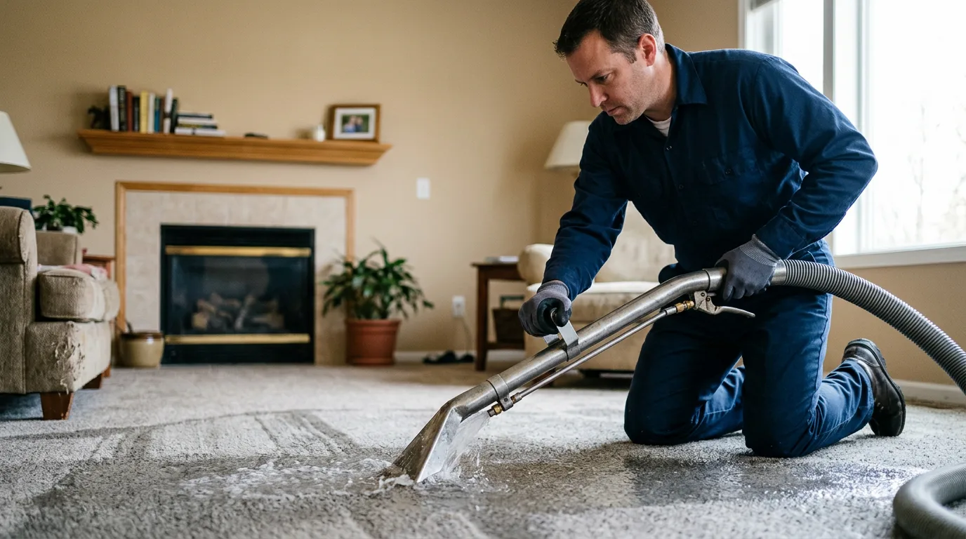 Water damage restoration technician working near Conroe, TX